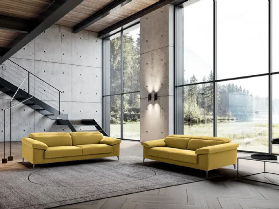 Divano relax con poggiatesta reclinabile e seduta allungabile lineare in tessuto All-In di Felis